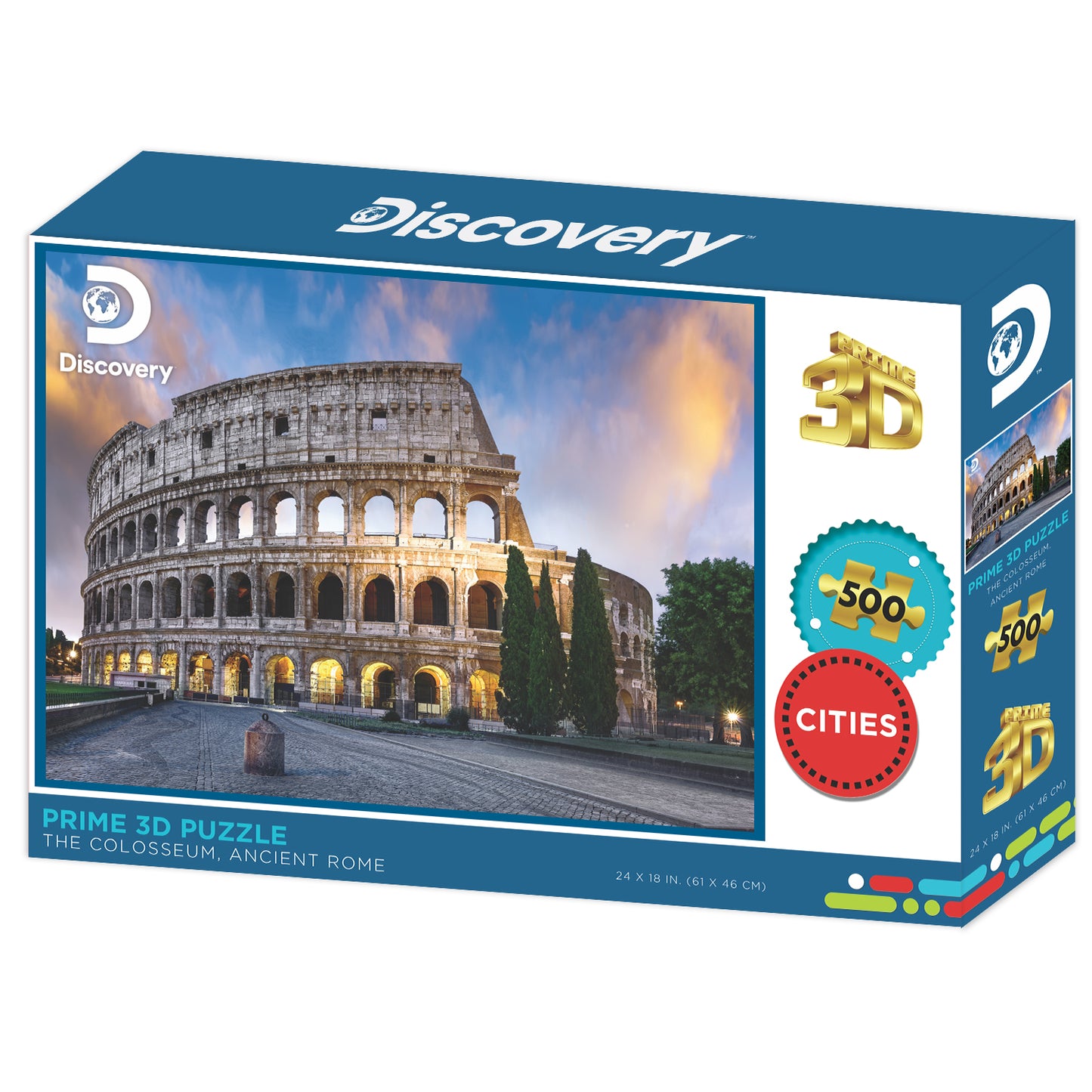 Prime 3D Colosseum Rome Puzzle – 500 Piece Jigsaw with 3D Effect (24"x18") | Ancient Rome Educational Puzzle