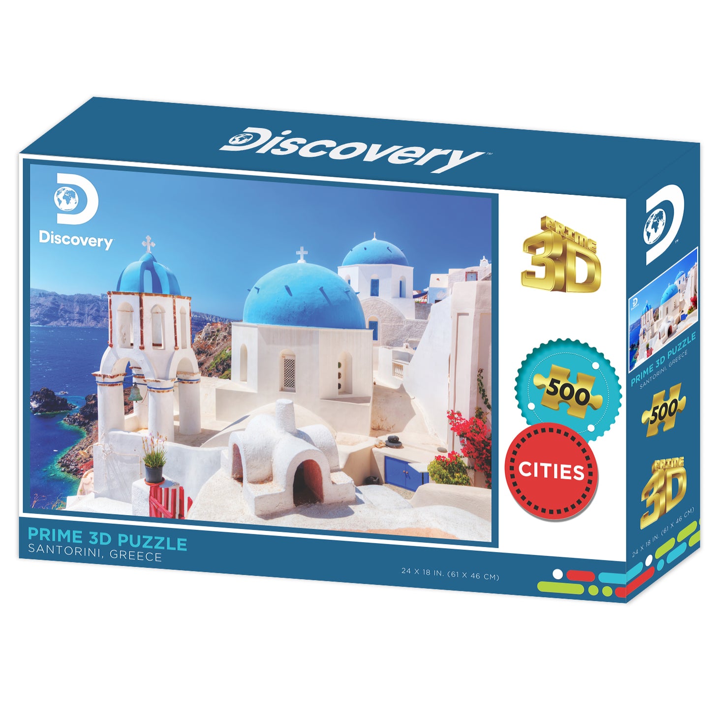 Santorini Greece 3D Jigsaw Puzzle – 500 Piece Travel Puzzle | Prime3D | 24x18" | 1Di Canada