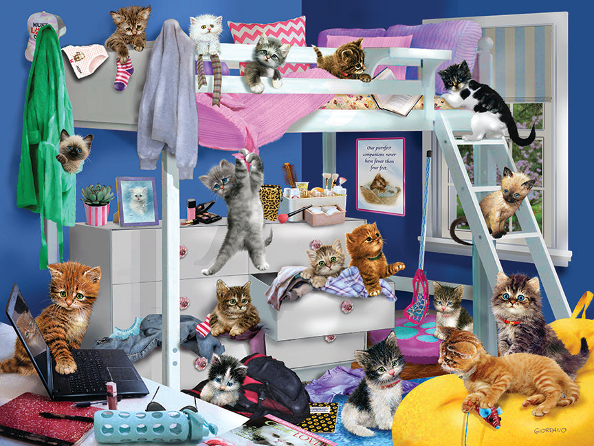 Messy Bedroom Kittens 3D Jigsaw Puzzle – 500 Piece Cute Cat Puzzle by Giordano | Prime3D | 24x18" | 1Di Canada