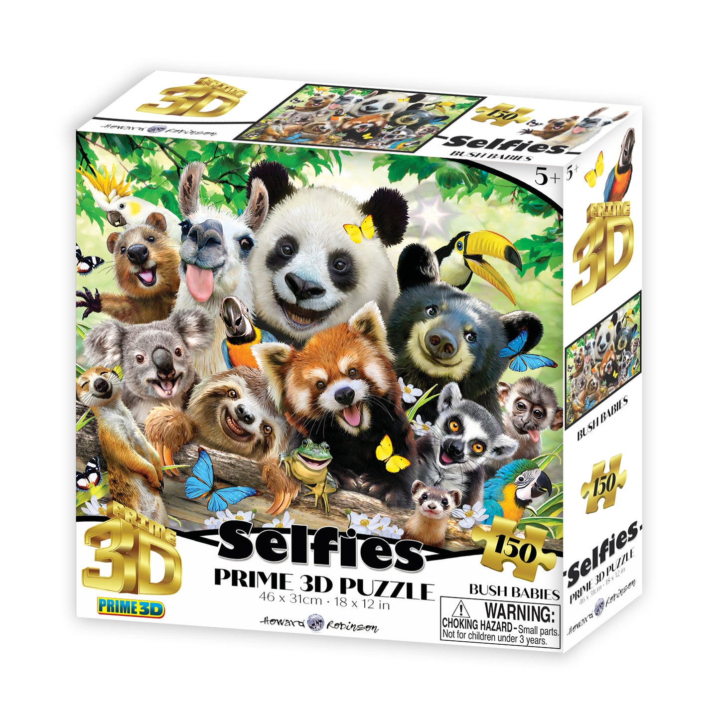 Bush Babies 3D Jigsaw Puzzle – 150-Piece Selfie Series by Howard Robinson | 18x12" | Prime3D 10958
