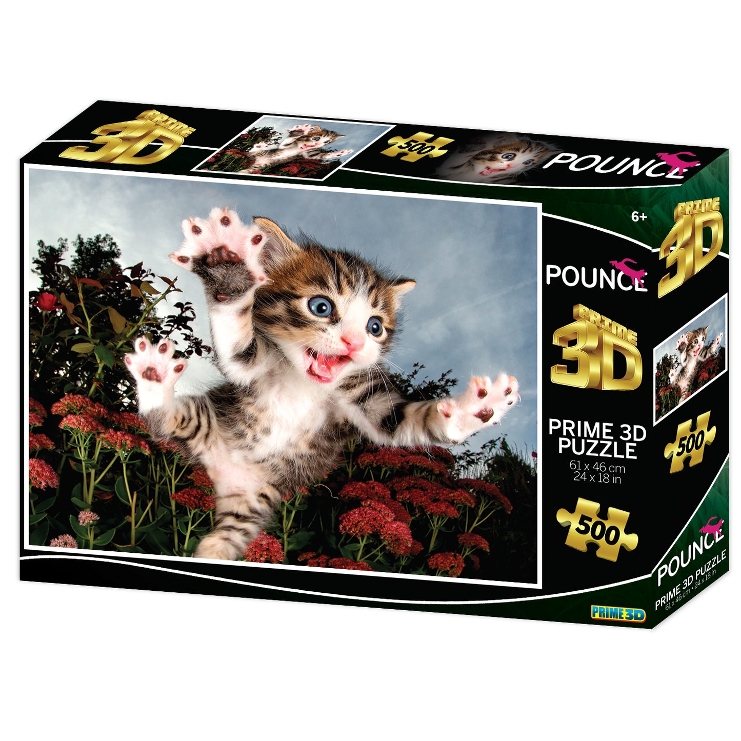 Chicken Pounce 3D Jigsaw Puzzle – 500 Piece Cat Puzzle by Seth Casteel | Prime3D | 24x18" | 1Di Canada