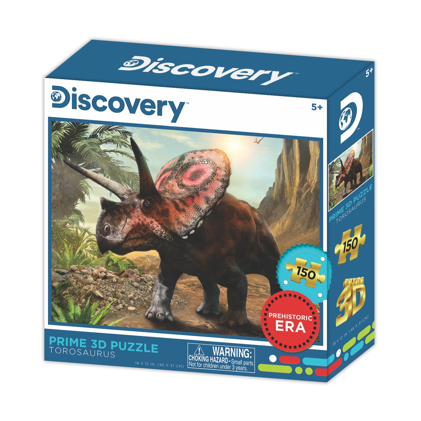 Torosaurus Discovery 3D Jigsaw Puzzle – 150 Piece Dinosaur Puzzle | Prime3D | 18x12" | 1Di Canada