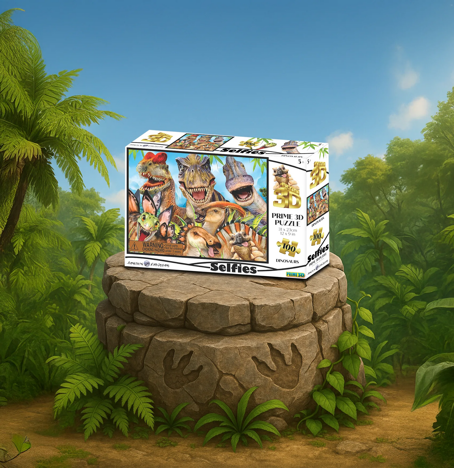 Dinosaur Selfie 3D Jigsaw Puzzle by Howard Robinson – 100pc Fun Dinosaur Puzzle for Kids (12x9")