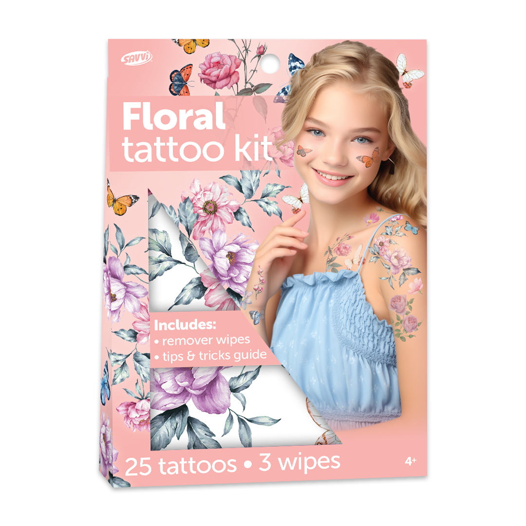 33418 | Savvi Temporary Tattoos - Floral Tattoo Gable Box