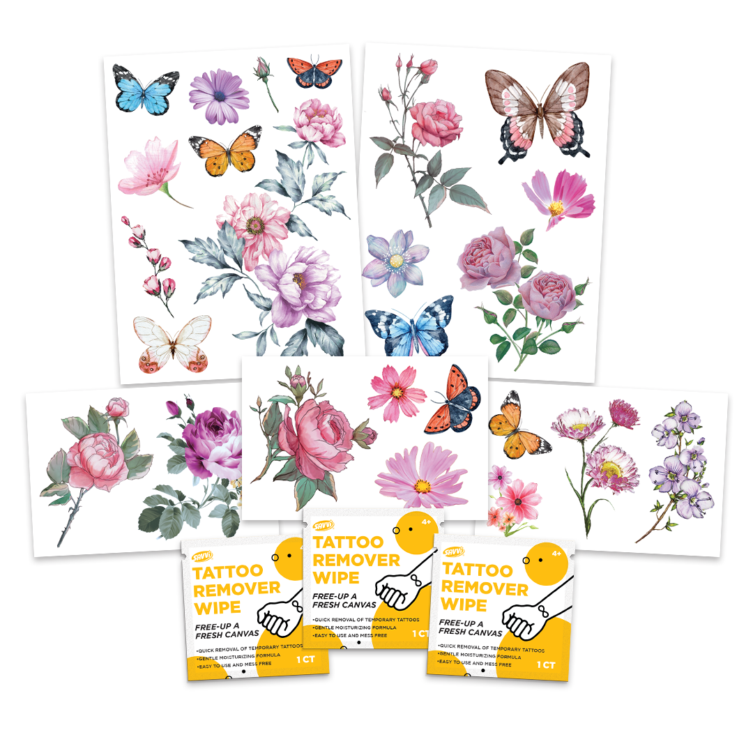 33418 | Savvi Temporary Tattoos - Floral Tattoo Gable Box