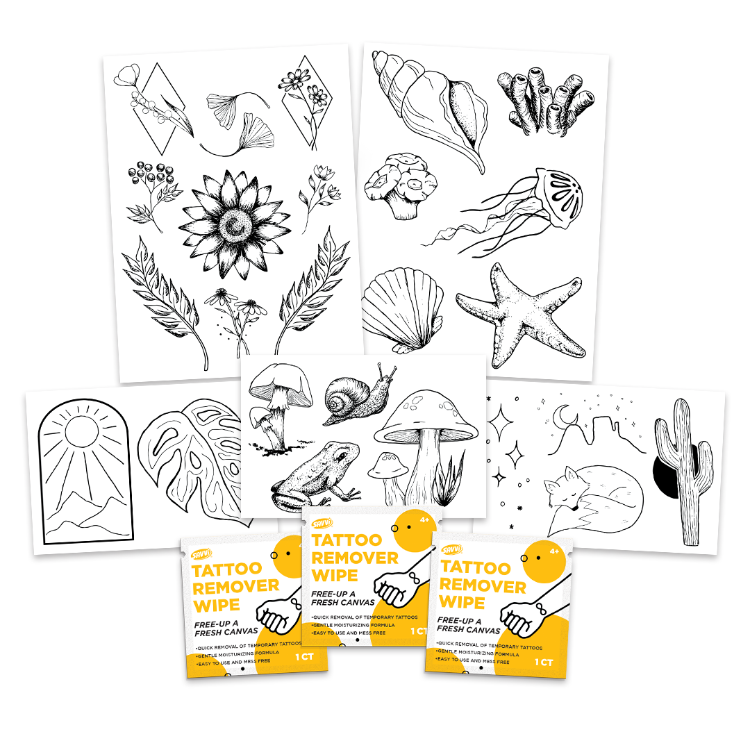 33744 | Savvi Temporary Tattoos - Nature Black and White Tattoo Gable Box