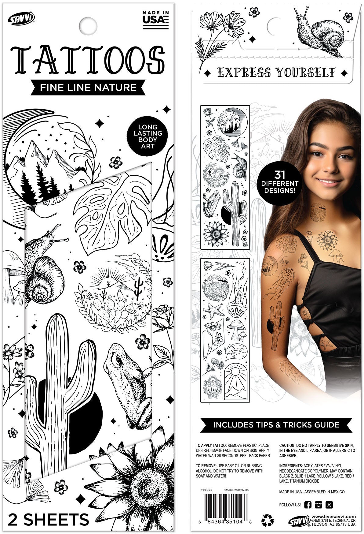 35103 | Savvi Temporary Tattoos - Fine Line Nature Flash Tattoo Pouch