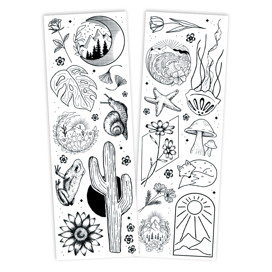 35103 | Savvi Temporary Tattoos - Fine Line Nature Flash Tattoo Pouch