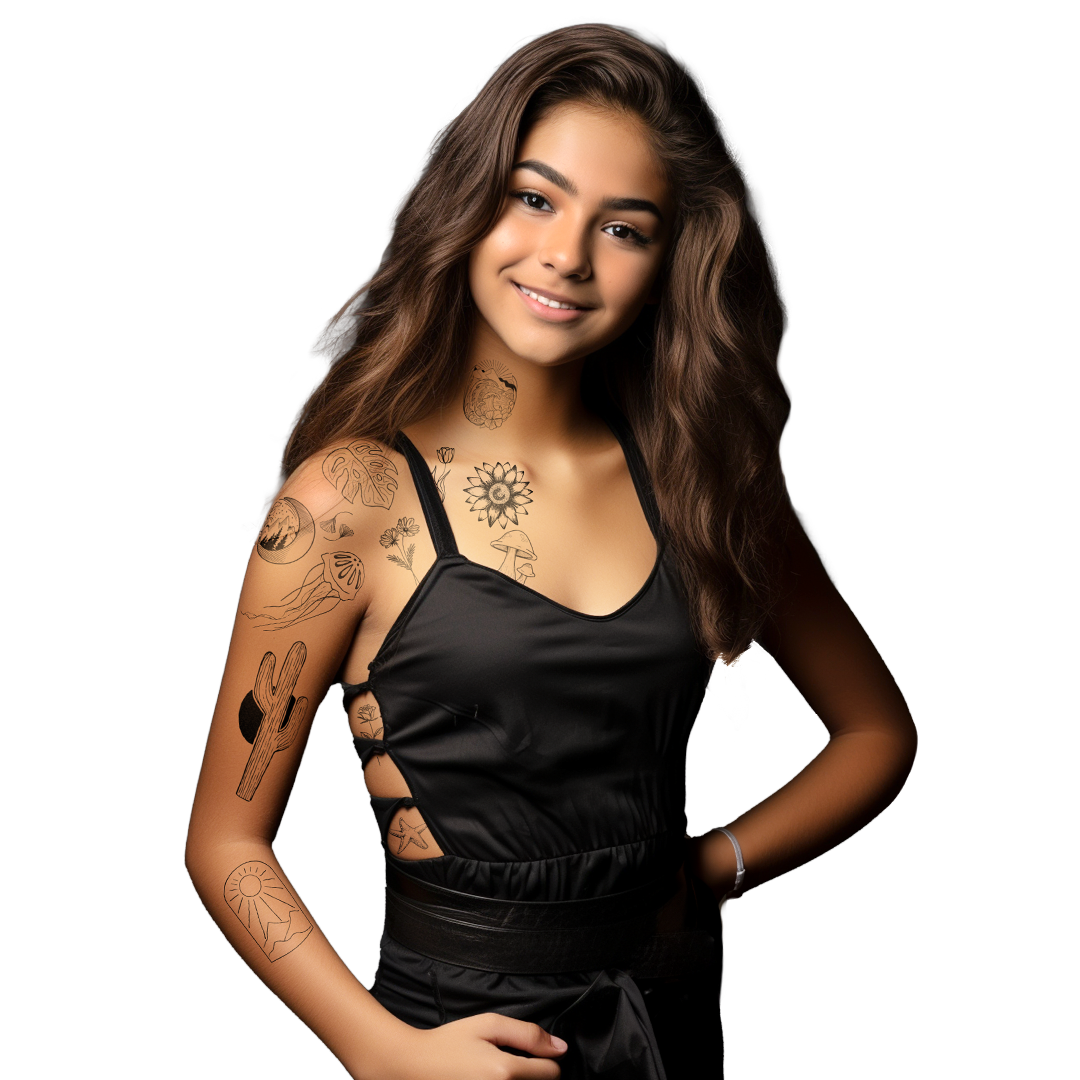 35103 | Savvi Temporary Tattoos - Fine Line Nature Flash Tattoo Pouch