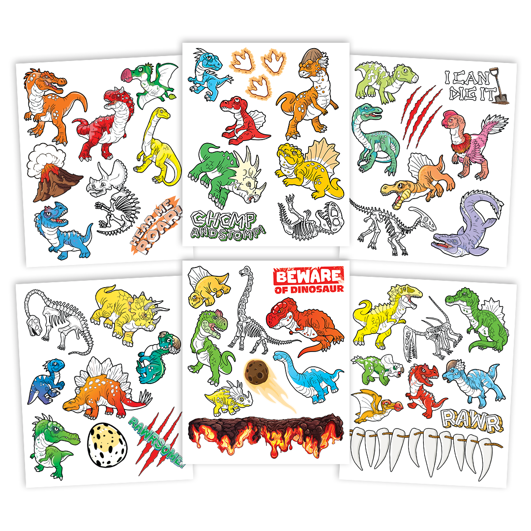 35115 | Savvi Temporary Tattoos - Glow Dino Glow in the Dark Tattoo Pouch