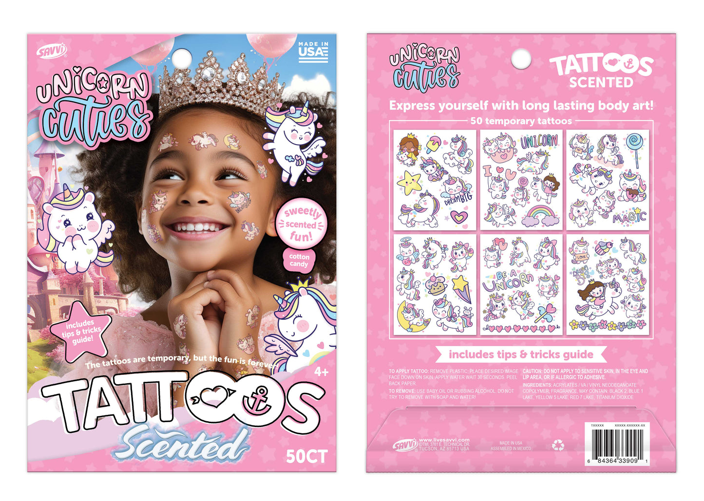 35119 | Savvi Temporary Tattos - Unicorn Cuties Scented Tattoo Pouch