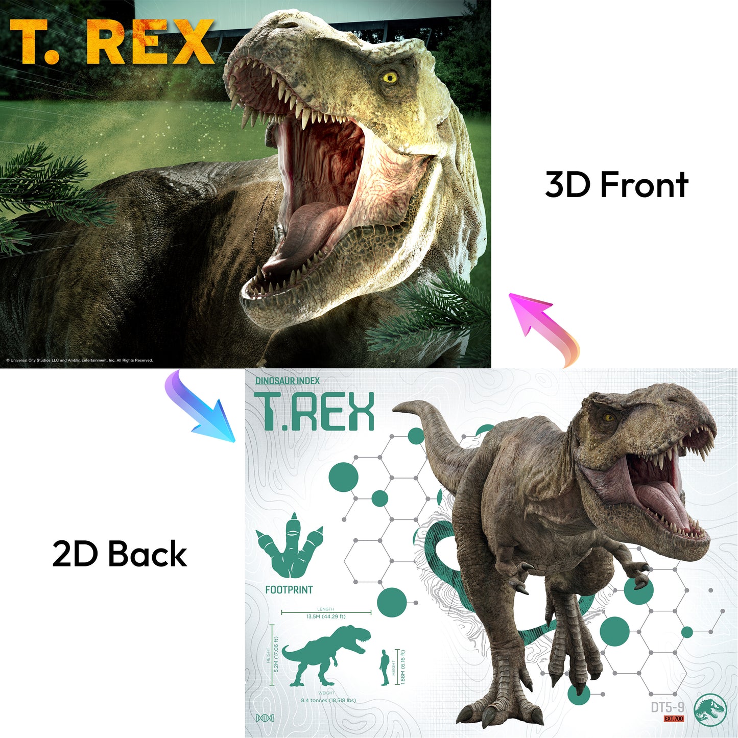 Jurassic World T-Rex Puzzle – 100 Piece Double-Sided 3D/2D Jigsaw | Prime 3D Dinosaur Puzzle