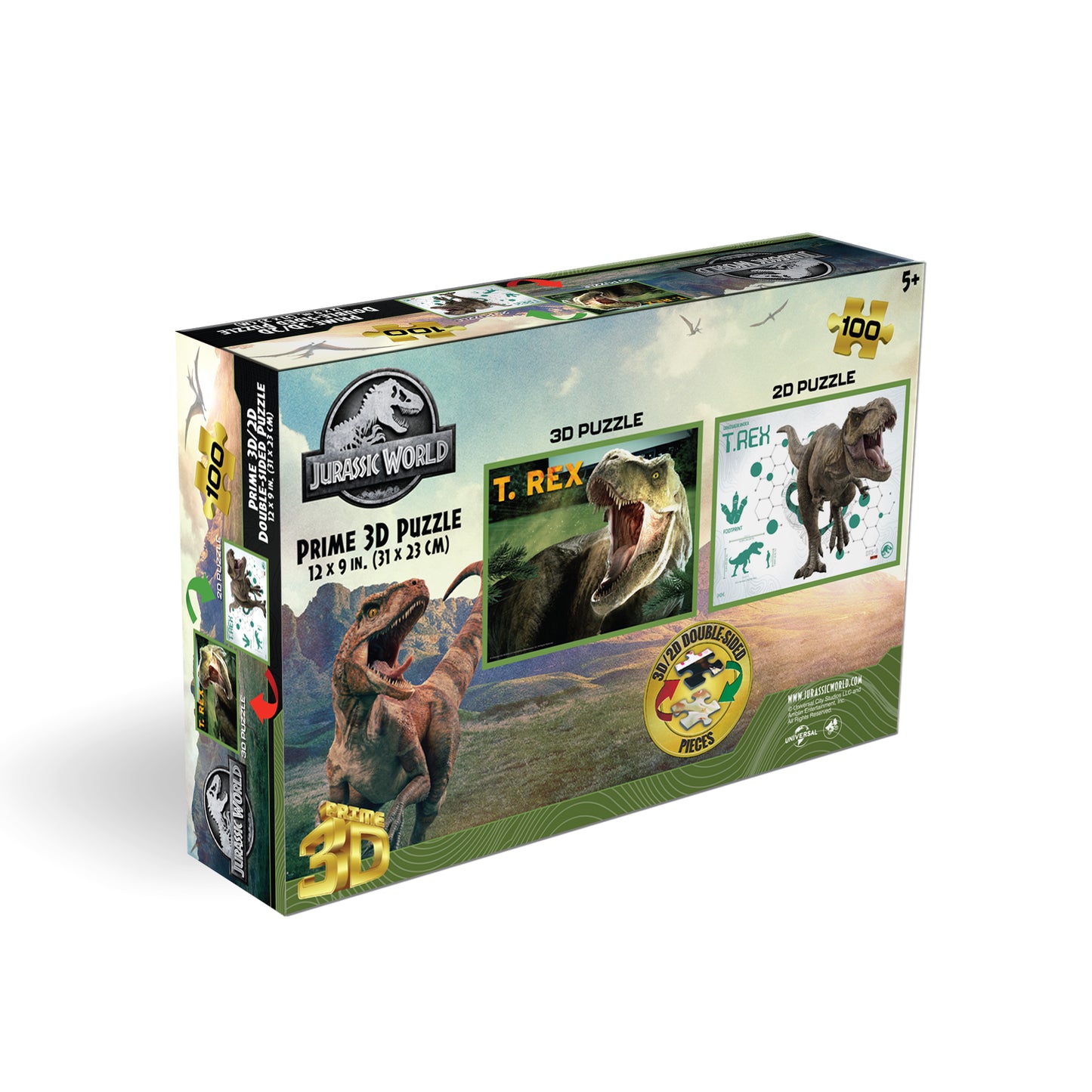 Jurassic World T-Rex Puzzle – 20586 100 Piece Double-Sided 3D/2D Jigsaw | Prime 3D Dinosaur Puzzle