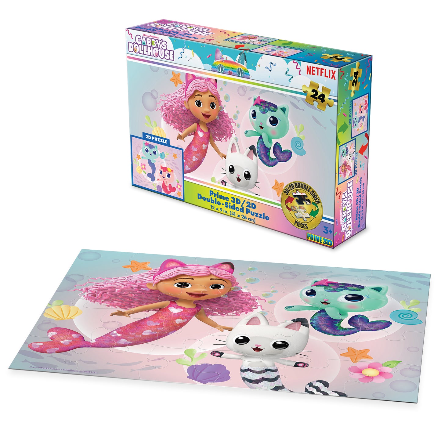 Gabby’s Dollhouse Puzzle – 24 Piece 3D/2D Universal Jigsaw for Kids (12"x9") | 20629