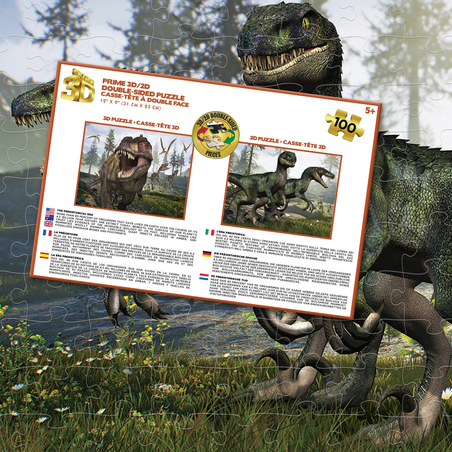 20662 3D/2D Prime 3D Tyrannosaurus Rex & Raptors 100pc 12x9"