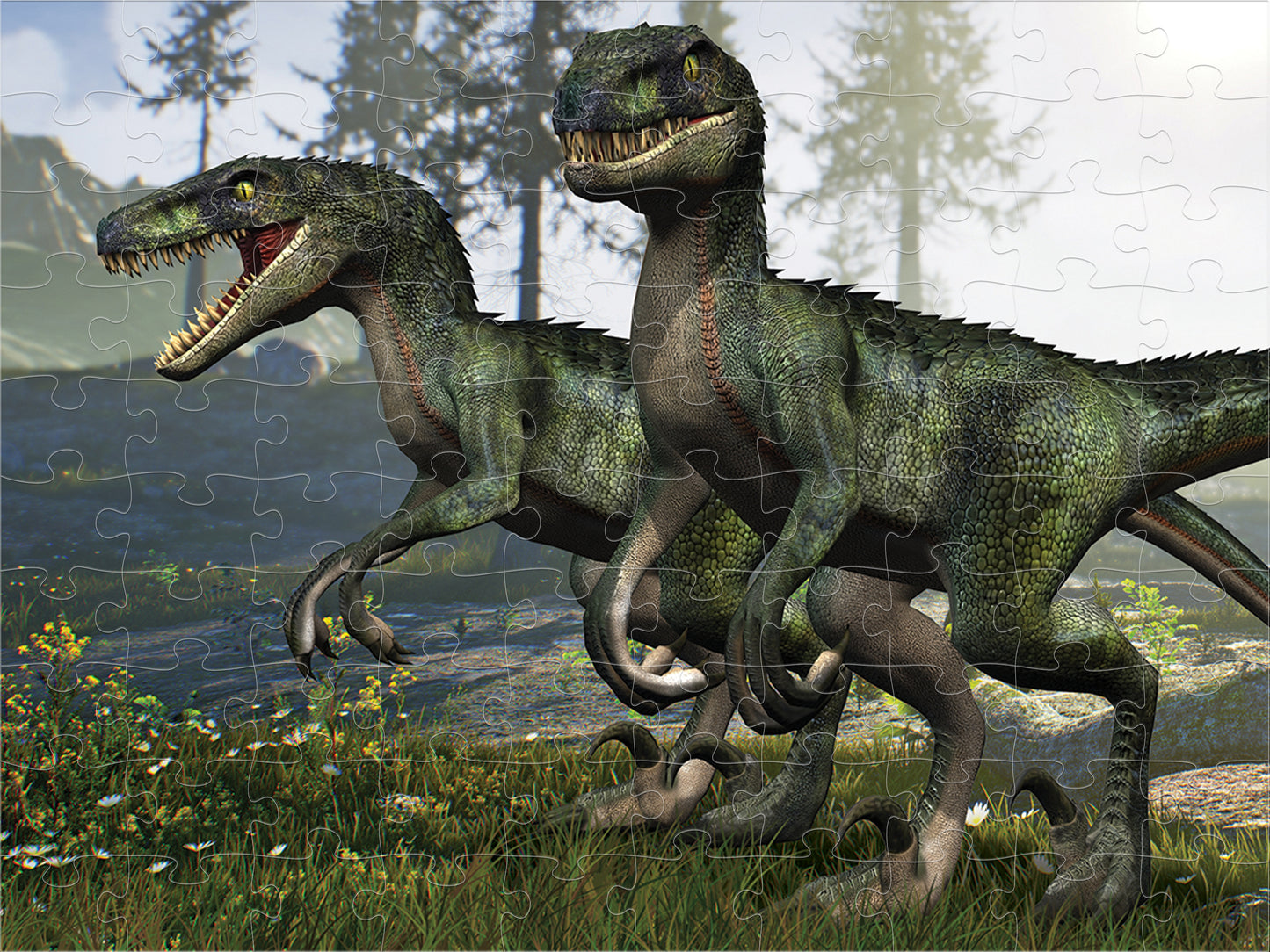 20662 3D/2D Prime 3D Tyrannosaurus Rex & Raptors 100pc 12x9"