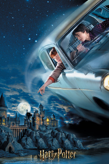 35628 | Harry Potter & Ron Flying over Hogwarts 3D Jigsaw Puzzle in Tin Book 35628 300pc 18x12"