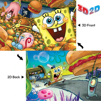 3D/2D Nickelodeon Sponge Bob Square Pants 150pc | Prime 3D Lenticular Jigsaw Puzzle | 18x12" | 37532