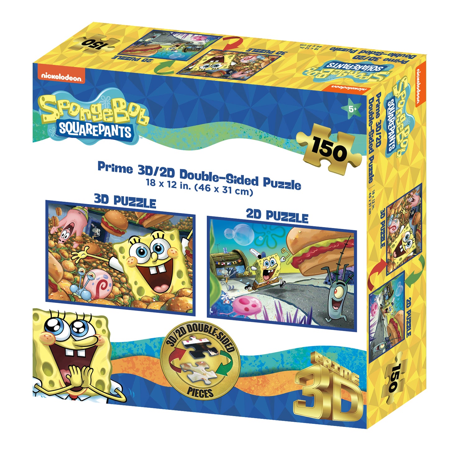 3D/2D Nickelodeon Sponge Bob Square Pants 150pc | Prime 3D Lenticular Jigsaw Puzzle | 18x12" | 37532
