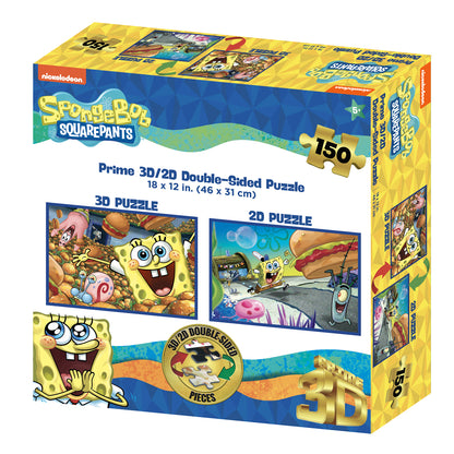 3D/2D Nickelodeon Sponge Bob Square Pants 150pc | Prime 3D Lenticular Jigsaw Puzzle | 18x12" | 37532