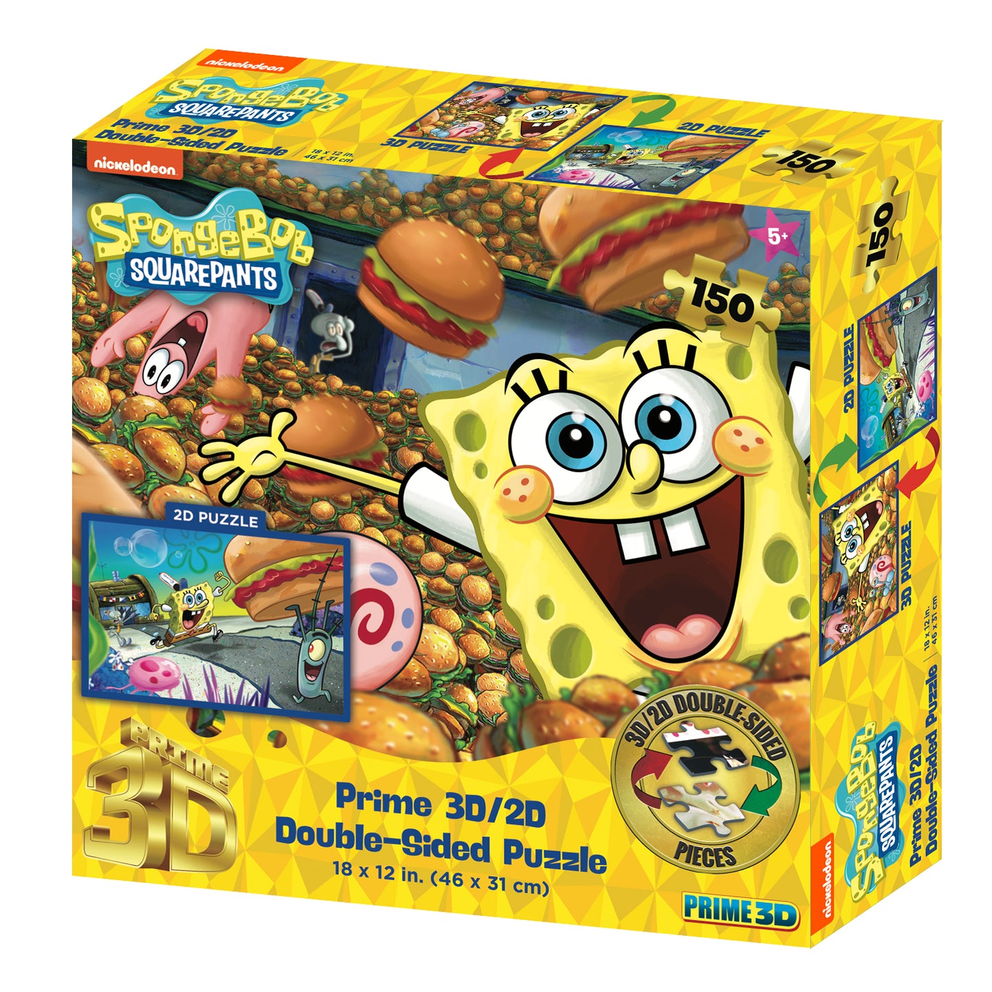 3D/2D Nickelodeon Sponge Bob Square Pants 150pc | Prime 3D Lenticular Jigsaw Puzzle | 18x12" | 37532