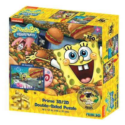 3D/2D Nickelodeon Sponge Bob Square Pants 150pc | Prime 3D Lenticular Jigsaw Puzzle | 18x12" | 37532