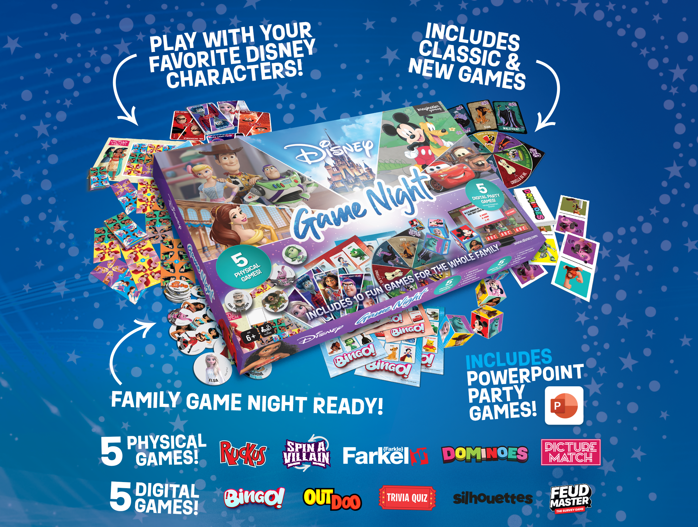 Disney Family Game Night: 10-in-1 Kids & Family Board Game Collection