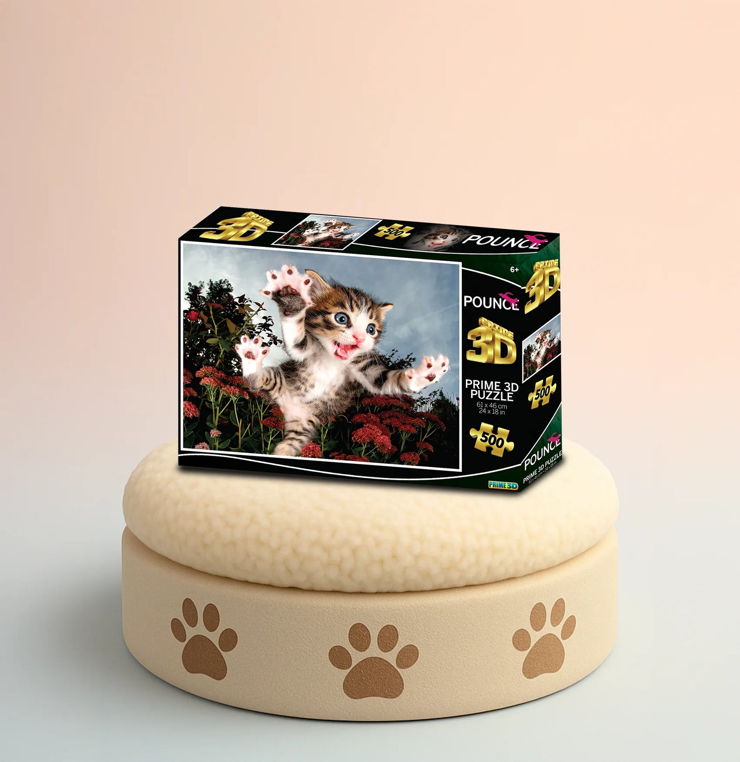 Chicken Pounce 3D Jigsaw Puzzle – 500 Piece Cat Puzzle by Seth Casteel | Prime3D | 24x18" | 1Di Canada
