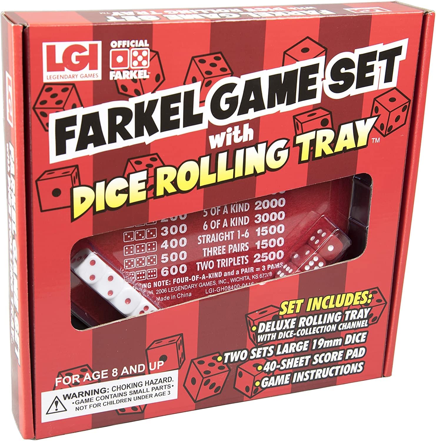 Farkel Game Set with Deluxe Rolling Tray – Family Dice Game