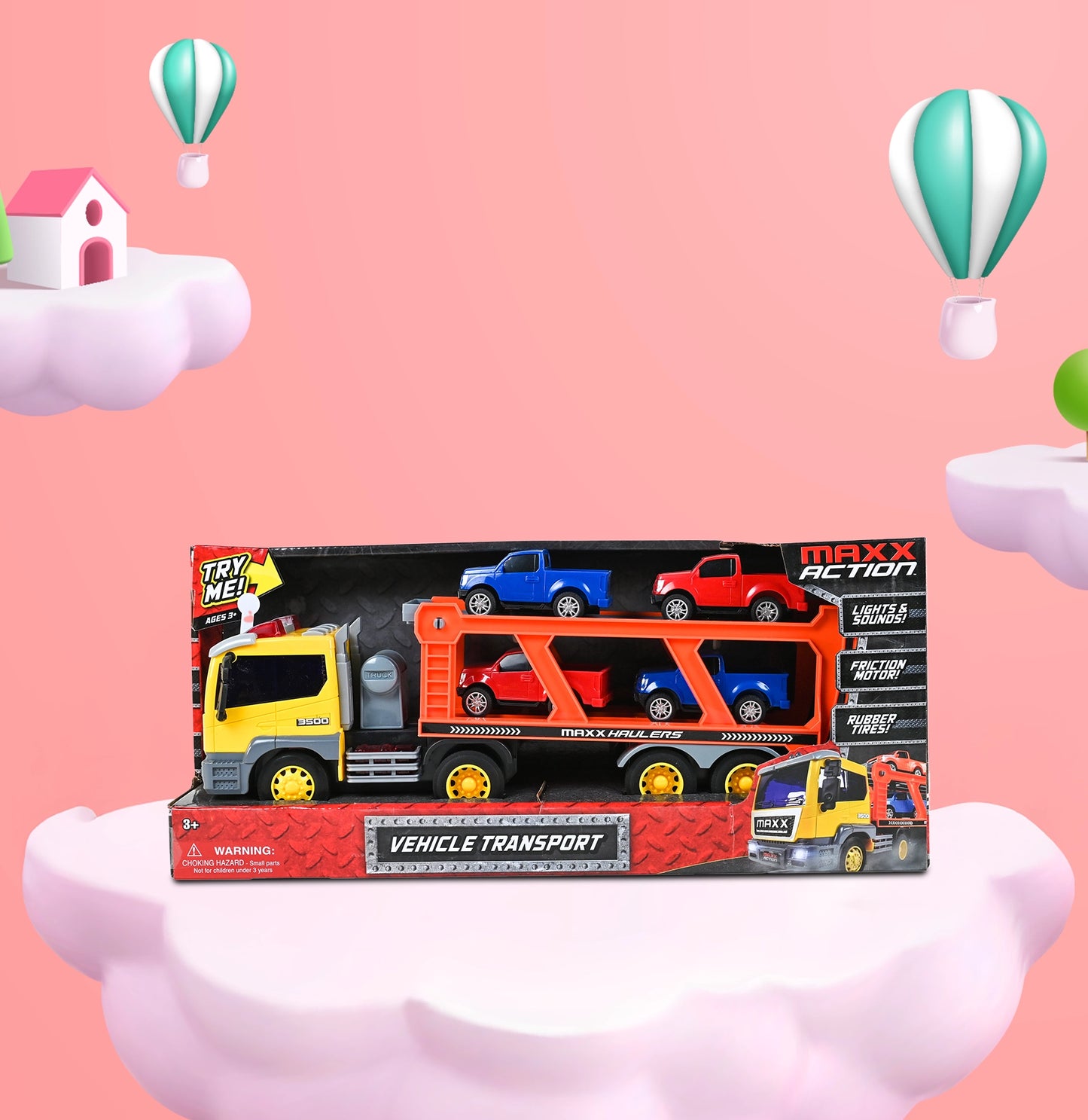 L&S 17" Transport Truck with 4 Diecast Vehicles