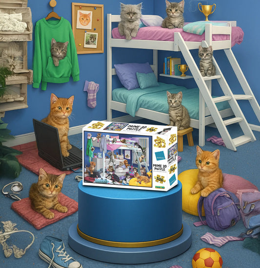 Messy Bedroom Kittens 3D Jigsaw Puzzle – 500 Piece Cute Cat Puzzle by Giordano | Prime3D | 24x18" | 1Di Canada