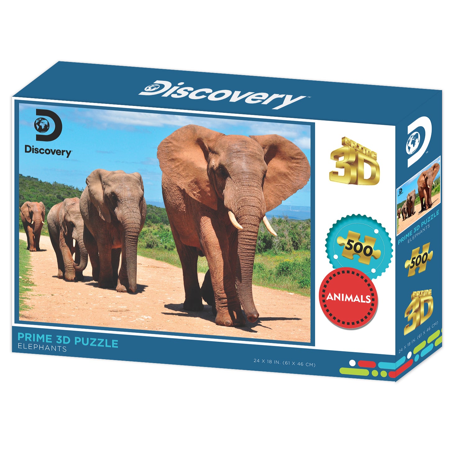 10052 Elephants Discovery 3D Jigsaw Puzzle 10052 500pc 24x18" Prime 3D Lenticular Jigsaw Puzzle 10052