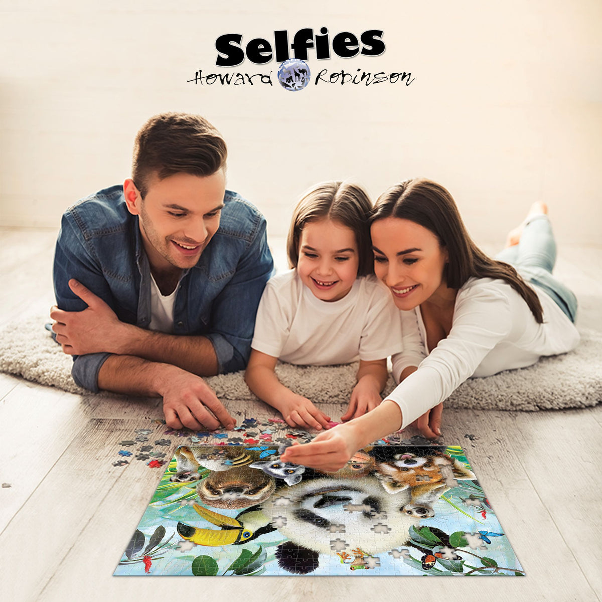 Puzzle Prime3D Zoo Selfie Howard Robinson (500 pièces, 61 cm × 46 cm) | Tout le monde dit « Cheese »... Même la girafe ! | 10063