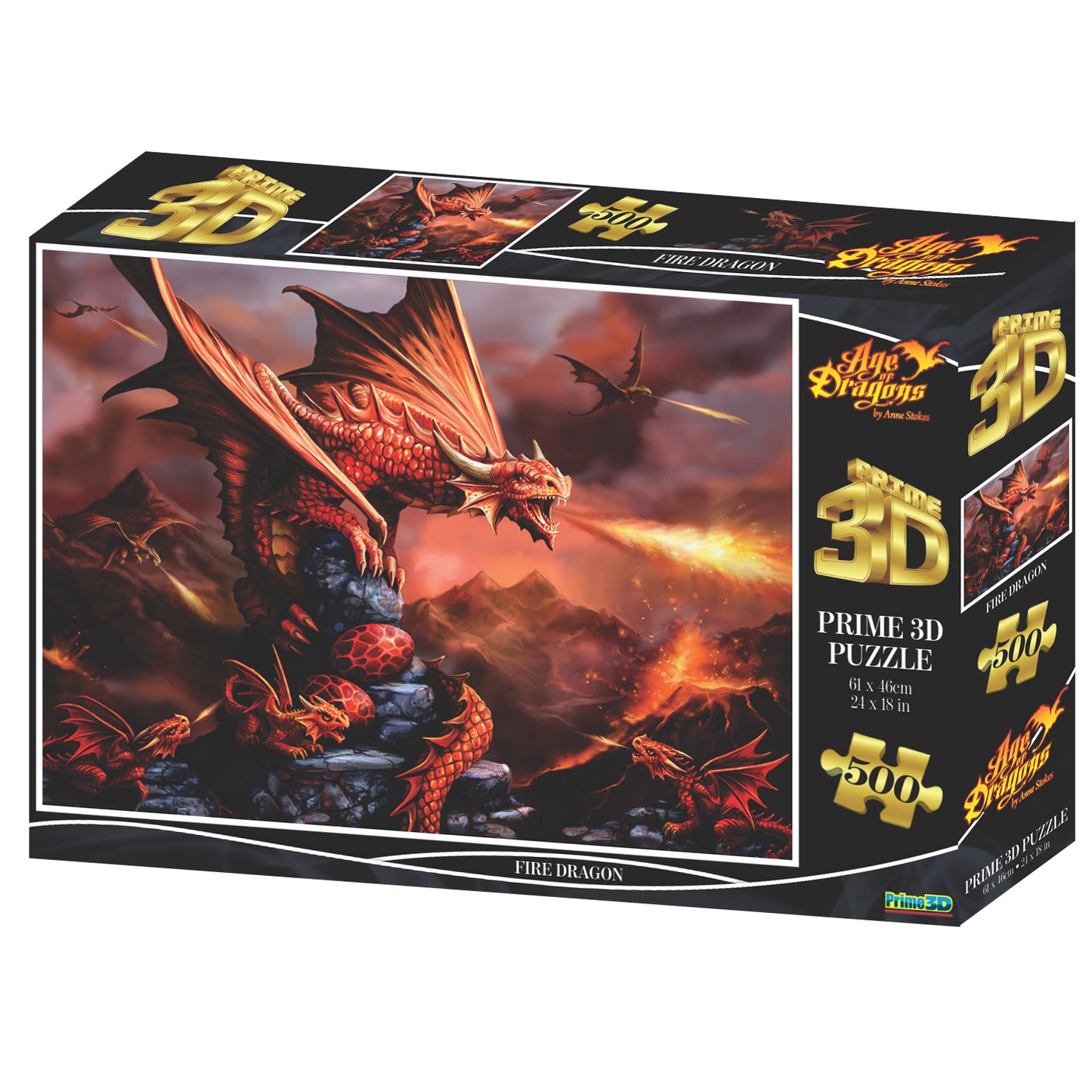 Anne Stokes Fire Dragon 500pc | Prime 3D Lenticular Jigsaw Puzzle | 24x18" | 10090