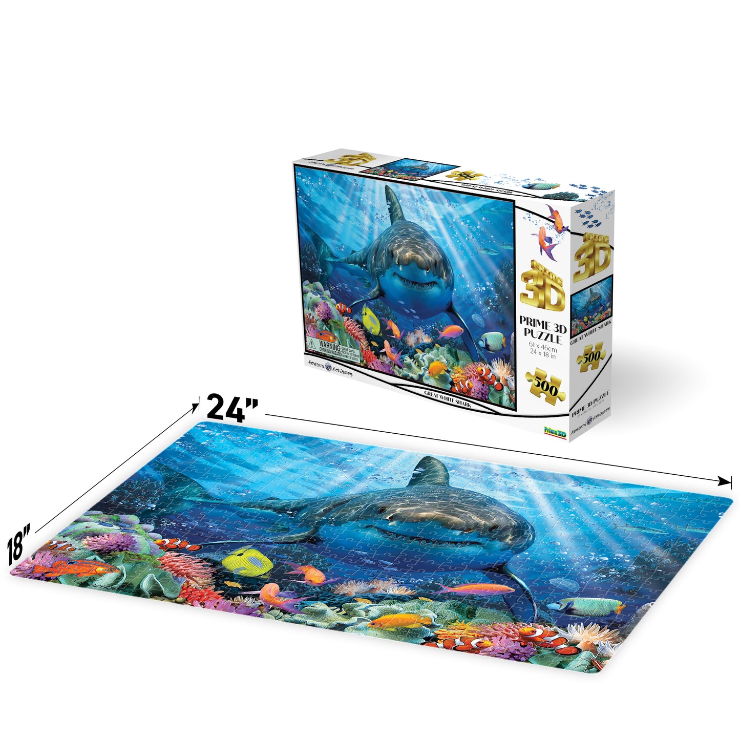 Great White Shark Howard Robinson 3D 500pc | Prime 3D Lenticular Jigsaw Puzzle | 24"x18" | 10365
