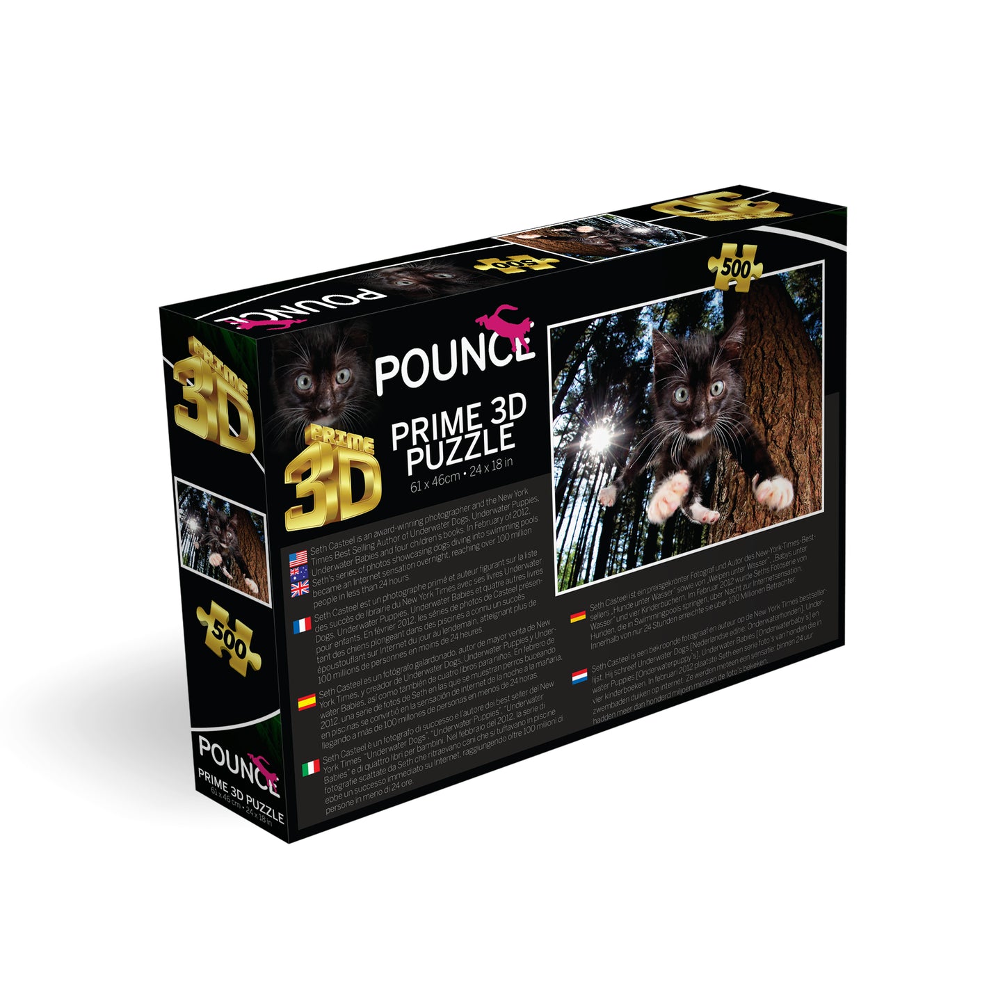Snookums Pounce Prime3D Puzzle (500 Pieces, 24" x 18") | Purr-fectly Ready to Pounce | 10405