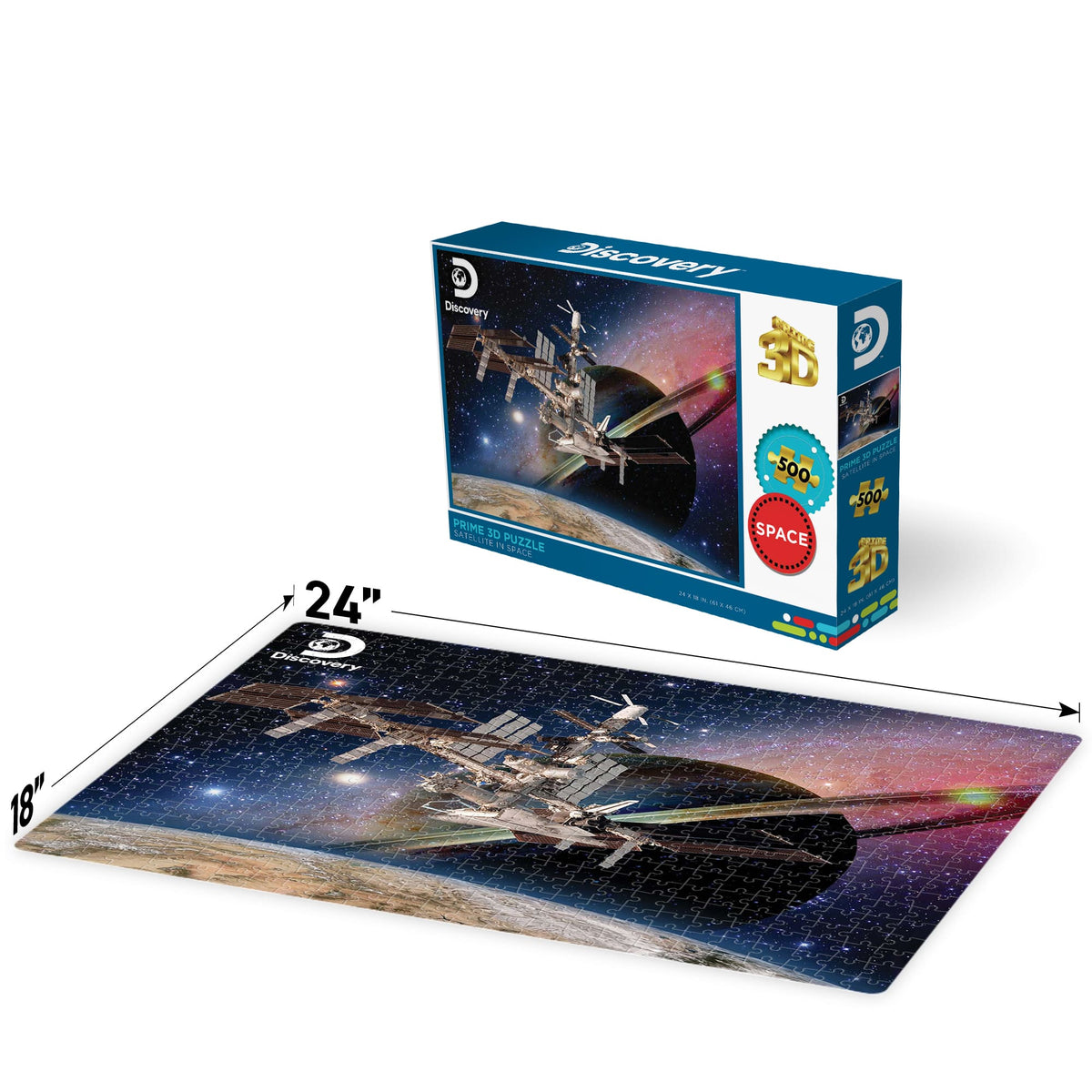 Puzzle 3D Satellite dans l'espace Prime3D (500 pièces, 61 cm × 46 cm) | Un petit pas pour vous. Un pas de géant pour votre étagère. | 10418