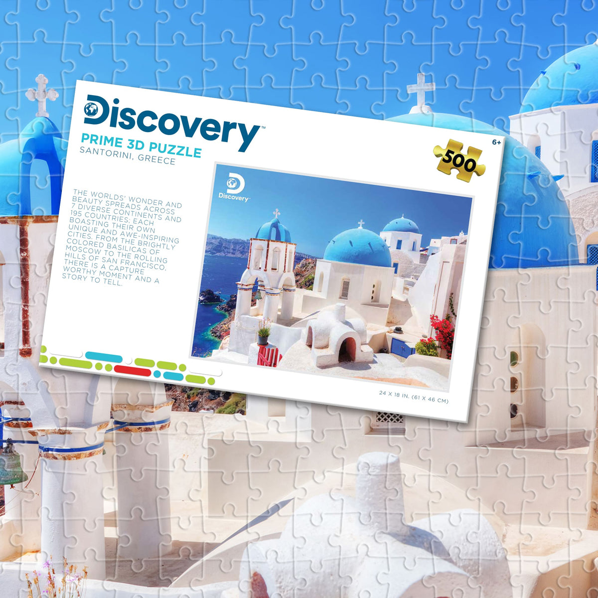 Puzzle Prime3D Santorin Grèce (500 pièces, 61 cm × 46 cm) | Pas besoin de passeport. Juste 500 pièces. | 10443