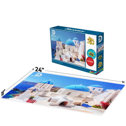 Puzzle Prime3D Santorin Grèce (500 pièces, 61 cm × 46 cm) | Pas besoin de passeport. Juste 500 pièces. | 10443