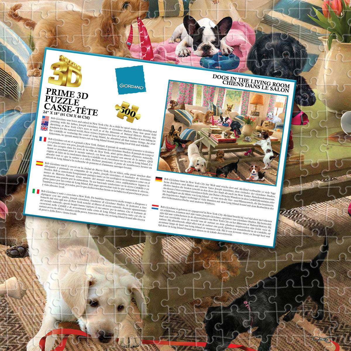 Puzzle 3D Giordano « Chiens dans le salon » (500 pièces, 61 cm × 46 cm) | Chaque bon chien mérite un puzzle | 10458