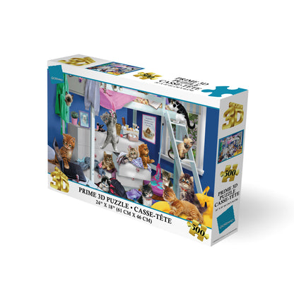 Puzzle 3D Giordano Chatons dans une chambre en désordre (500 pièces, 61 cm × 46 cm) | Du chaos ? Les chatons appellent ça de la décoration. | 10459