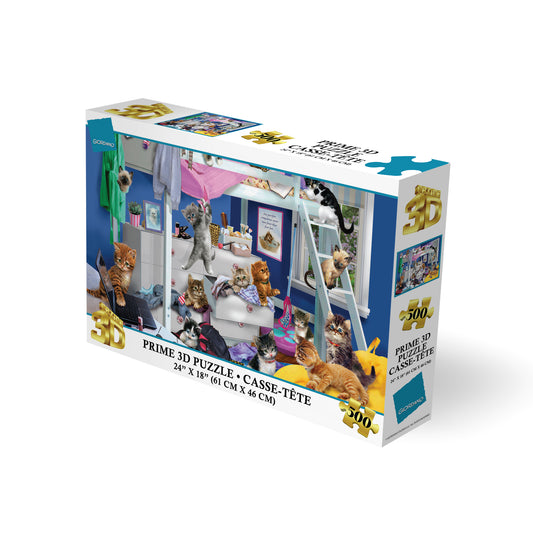 Puzzle 3D Giordano Chatons dans une chambre en désordre (500 pièces, 61 cm × 46 cm) | Du chaos ? Les chatons appellent ça de la décoration. | 10459