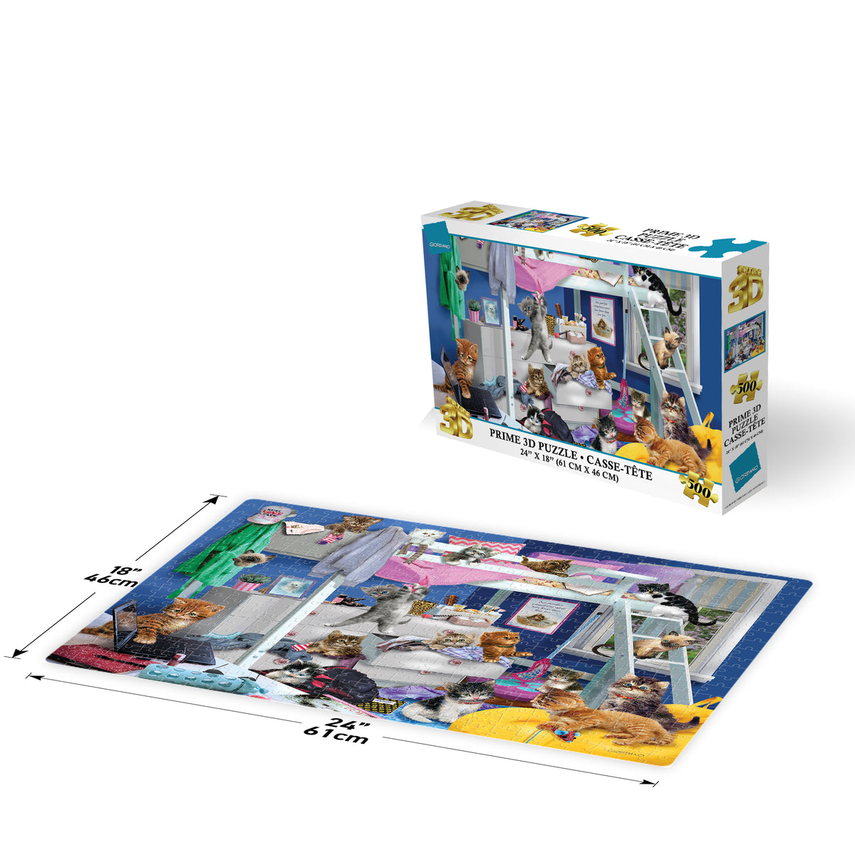 Puzzle 3D Giordano Chatons dans une chambre en désordre (500 pièces, 61 cm × 46 cm) | Du chaos ? Les chatons appellent ça de la décoration. | 10459