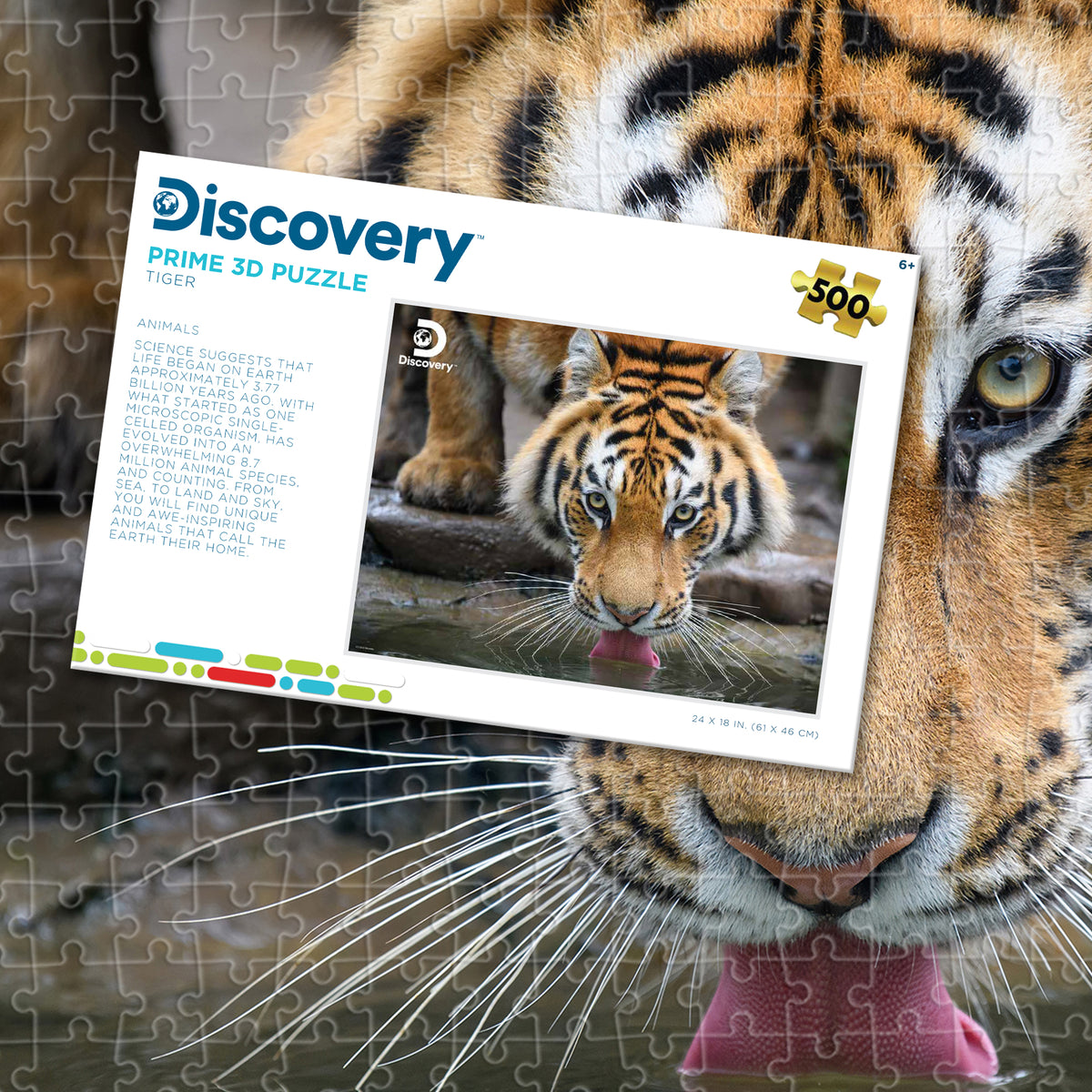 Tiger Discovery Prime3D Puzzle (500 Pieces, 24" × 18") | King of the Jungle? Close Enough. | 10472