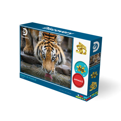 Tiger Discovery Prime3D Puzzle (500 Pieces, 24" × 18") | King of the Jungle? Close Enough. | 10472