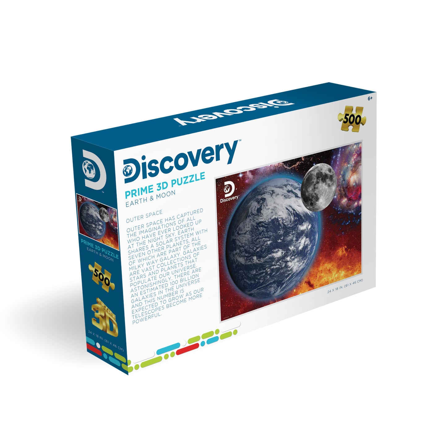 Earth & Moon Discovery 500 PC | Prime 3D Lenticular Jigsaw Puzzle | 24"x18" | 10487