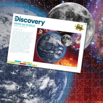 Earth & Moon Discovery 500 PC | Prime 3D Lenticular Jigsaw Puzzle | 24"x18" | 10487