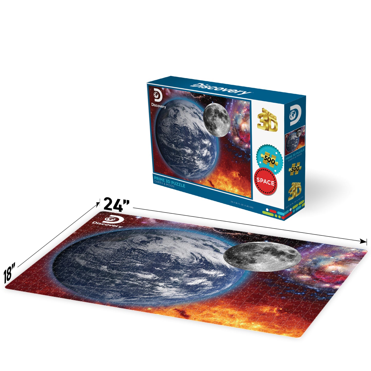 Earth & Moon Discovery 500 PC | Prime 3D Lenticular Jigsaw Puzzle | 24"x18" | 10487