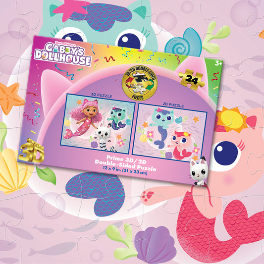 Puzzle 3D/2D Gabby et la Magie des Chatons 24 pièces 20629 – Jeu double face lenticulaire et classique | Prime3D 12x9 po | 1Di Canada