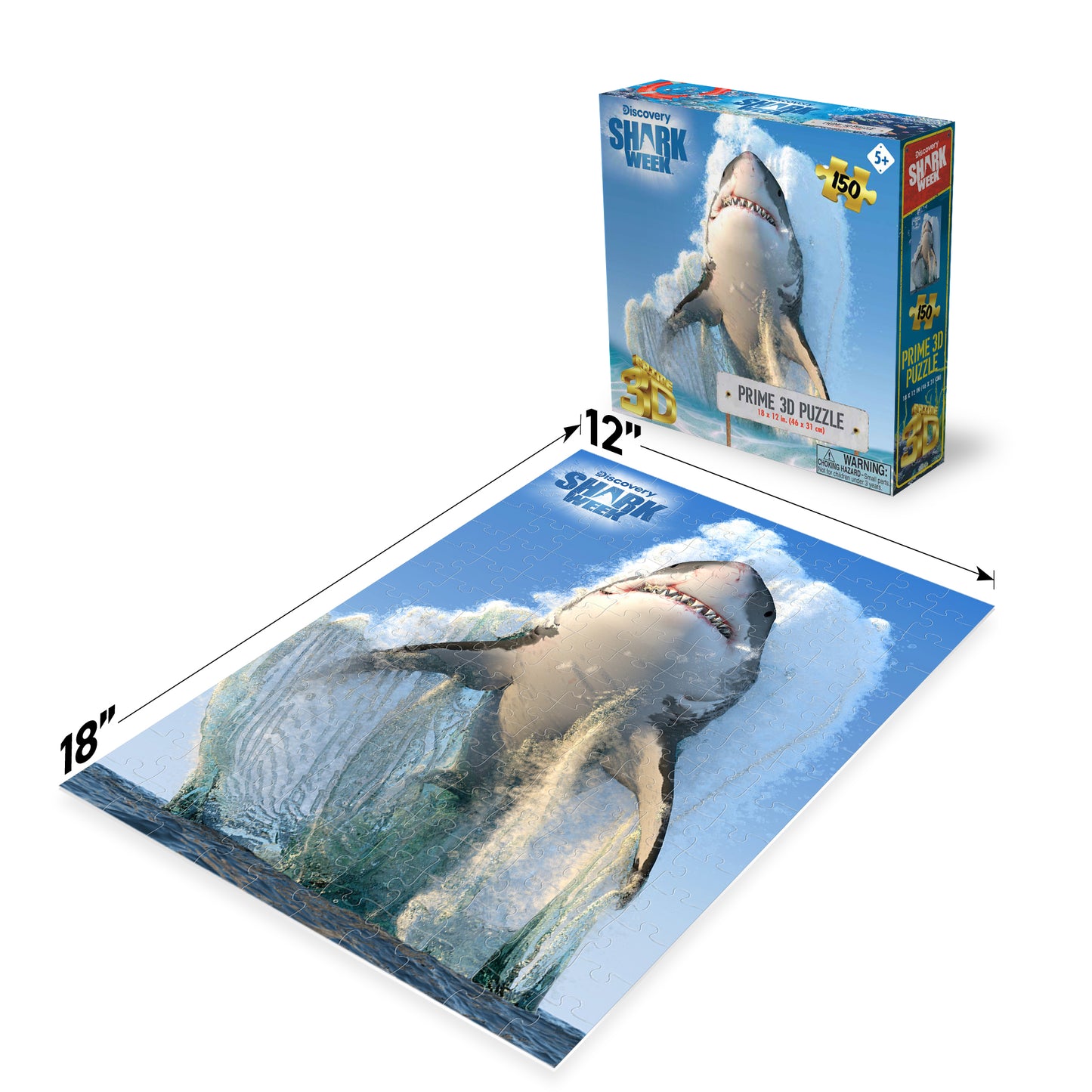 Great White Shark Shark Week 150pc | Prime 3D Jigsaw Puzzle | 18x12" | 20887